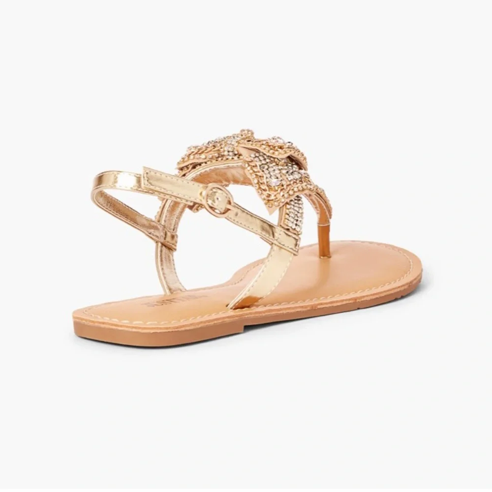 Sz 5.5 Terena Gold Flat Sandals NIB-0370 - Picture 3 of 6
